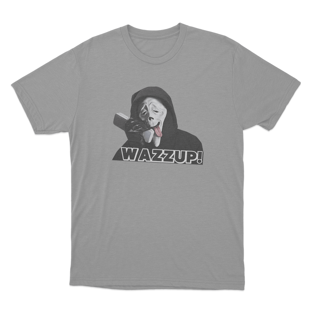 Scary Movie Wazzup Ghostface Unisex T Shirt Grey Scary Movie Wazzup Ghostface Unisex T Shirt Grey