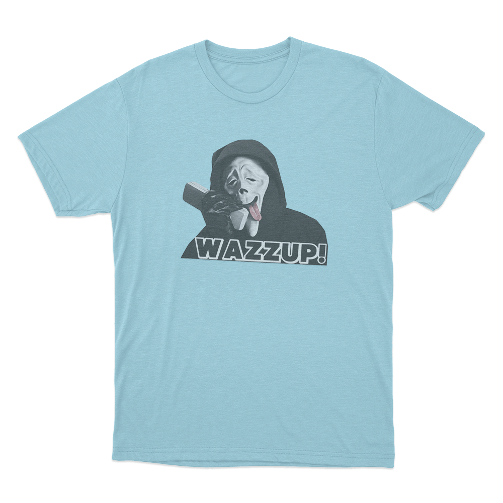 Scary Movie Wazzup Ghostface Unisex T Shirt Sky Blue Scary Movie Wazzup Ghostface Unisex T Shirt Sky Blue